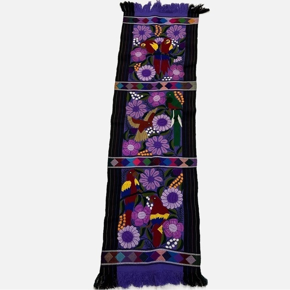 Vintage Embroidered Mexican Bird Floral Wall Hanging Table Runner 17x60